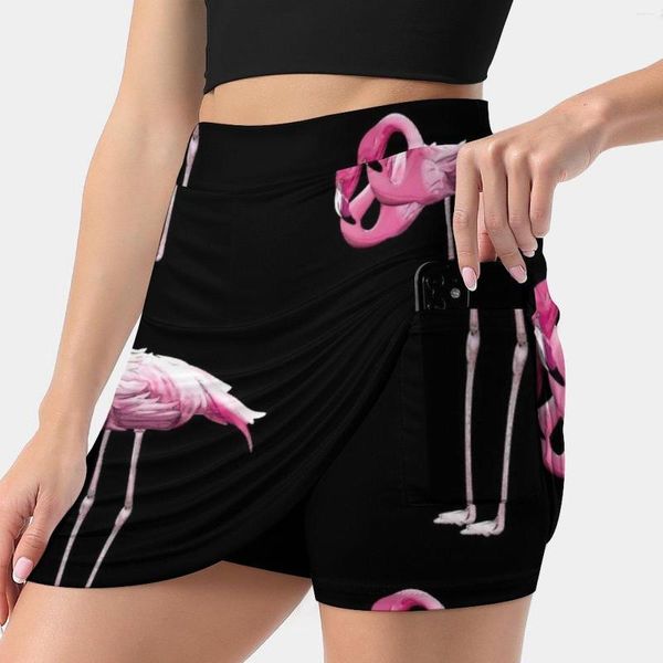 Etek kadın etek spor skort ile cep moda kore tarzı 4xl flamingo pembe kuşlar