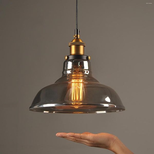 Lâmpadas pendentes AC 160-240V Industrial Chandelier vintage Fumante de vidro cinza pendurado Moderno decorativo de iluminação LED de iluminação LED Bulbo