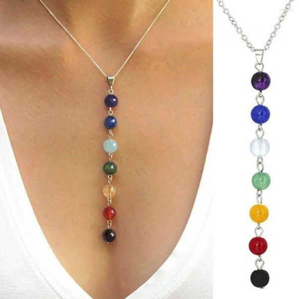 Correntes 7 Chakra Gem Stone Stones Mulheres Colar de ioga Reiki Reiki Casos de balanceamento de jóias saudáveis