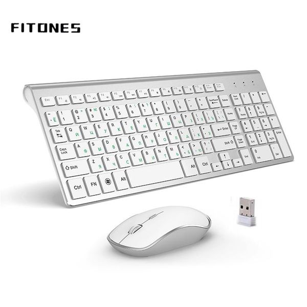 Combo tastiera e mouse wireless versione russa 2.4g, ergonomia, dimensioni standard portatili, interfaccia USB, moda di fascia alta Siery White