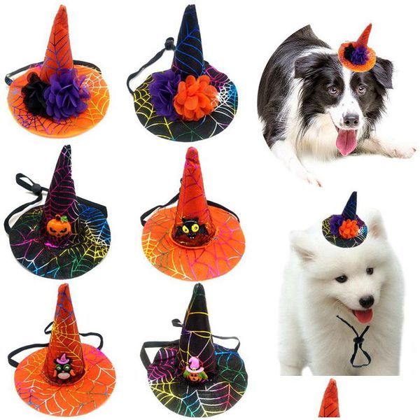 Abbigliamento per cani Halloween Animali domestici Cappello Nero Arancione Fiore Zucca Strega Gatto Festa Decorativo Ornamento per cuccioli regolabile Drop Delivery Home G Dhxko