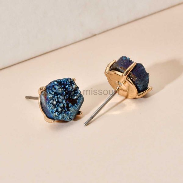 Stud ZMZY Orecchini in pietra naturale Semplice Druzy Quartz Orecchini a bottone da donna Gioielli in cristallo Orecchini a bottone in oro color oro J230529