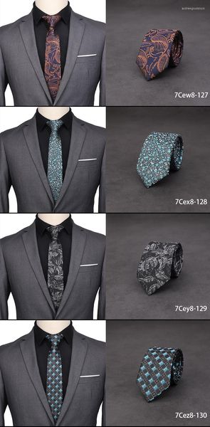 Bow Ties ipek kravat 7cm ince erkekler gelinlik klasik kontrol iş gravatas para homens gömlek yaka aksesuarları