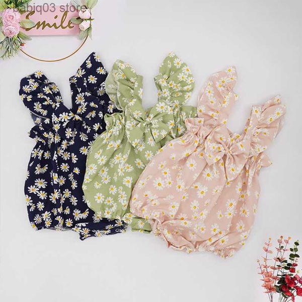 Yeni doğan kız bebek çiçekçıklar polyester yeni moda kayışı güneşli yürümeye başlayan çocuk kıyafetleri bodysuit plaj oyun bebek kıyafetleri hediye T230529