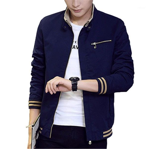 Jackets masculinos Autumn Men Jacket Awearwear juvenil de algodão de algodão Trendência Slim Tops zíper de manga longa colar de colarinho Muitos bolsos