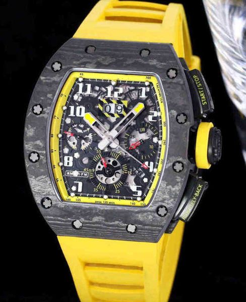 Richard's Mille Watch Mechanics Luxury Mens Zy Mens Tamanho 40x50x16mm Rm11-03 Rm011 com movimento de máquina de cronometragem 7750 totalmente automático Ntpt fibra de carbono