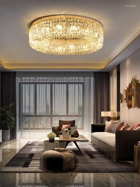 Deckenleuchten, luxuriöser runder Kristall-Kronleuchter, Unterputz-LED-Leuchte, Dekor für Wohnzimmer, Schlafzimmer, Dekoration, goldene Pendelleuchte