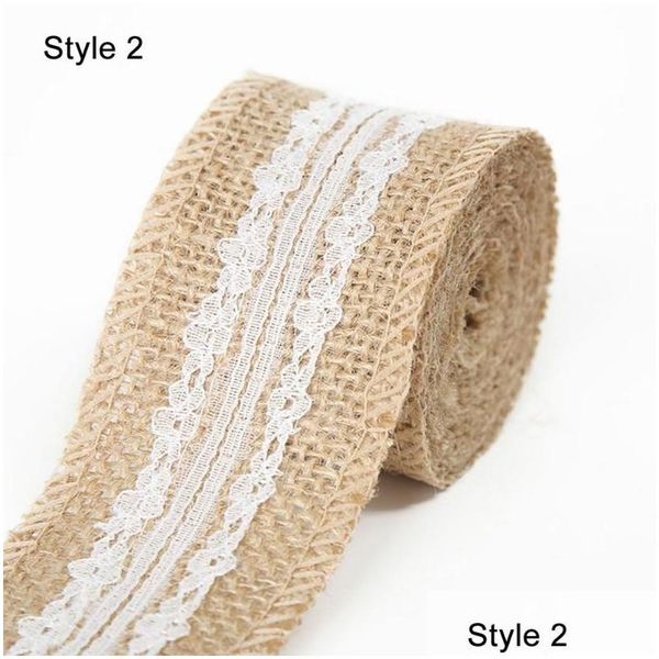 Confezione regalo 5M Rotoli di juta Nastro di iuta con pizzo Rustico Stile vintage Hessian Fai da te Accessori per la tavola fatti a mano Decorazione di nozze Drop Dh7Zt