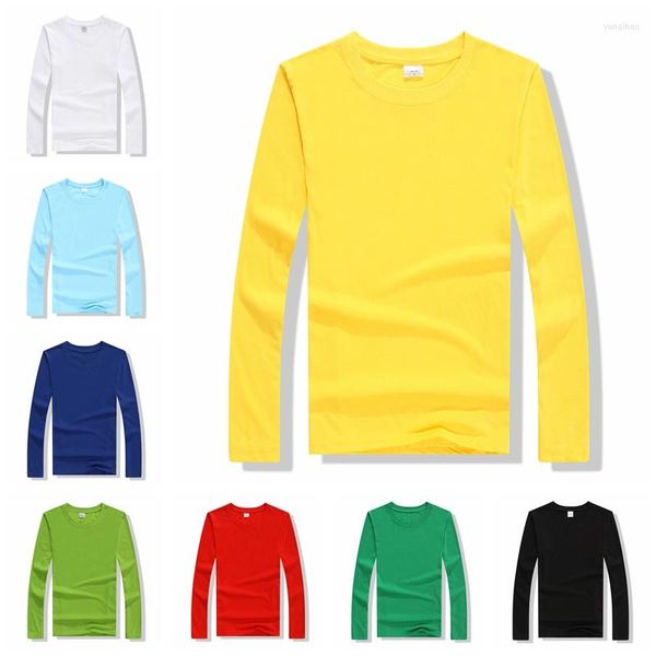 Erkek Tişörtleri Sarı Üst Sonbahar Uzun Kollu Pamuk Gömlek Modaya Modaya Giyim Sokak Giyim Arkadaşları Tişörtler Yuvarlak Boyun Giysileri Aktivite Özelleştirme