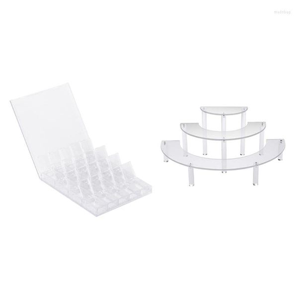 Estatuetas decorativas 20 girds organizador de maquiagem acrílica caixa de armazenamento de unhas de arte transparente Removable Bolo Exibir suporte