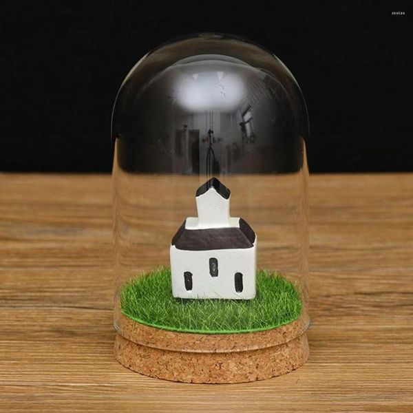 Vasos 4x 8x12cm Tampa de cúpula de vidro CLOCHE JARA Terrários suculentos com base de cortiça de madeira