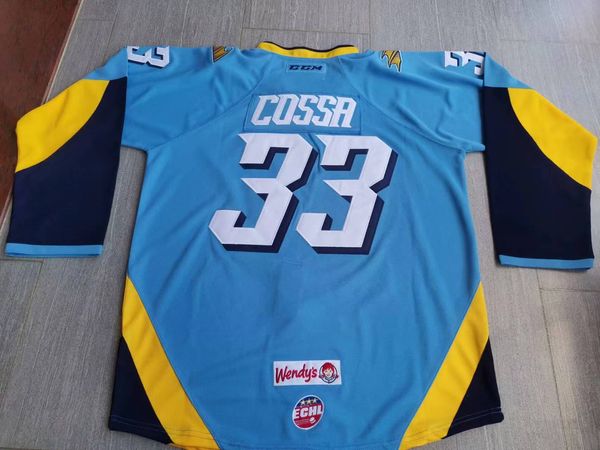 O hóquei da faculdade usa fotos físicas Toledo Walleye Sebastian Cossa Men Youth Women Women High School Tamanho S-5xl ou qualquer nome e número Jersey