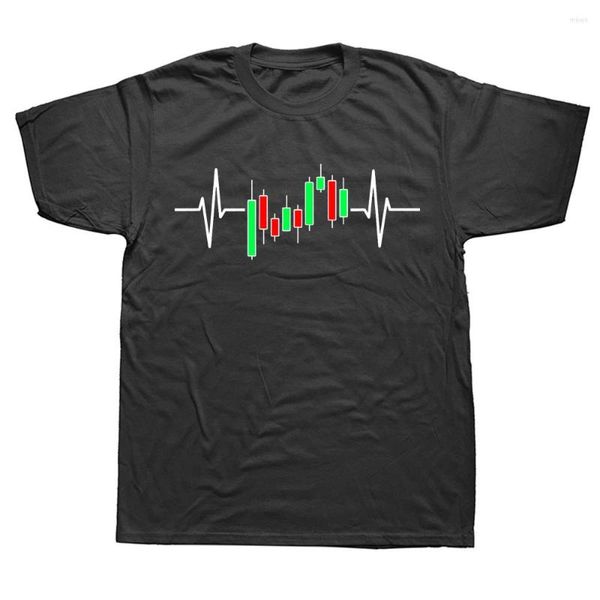 T-shirt da uomo Divertente Trader Battito cardiaco Borsa Trading Grafico Cotone Streetwear Manica corta Regali di compleanno T-shirt estiva