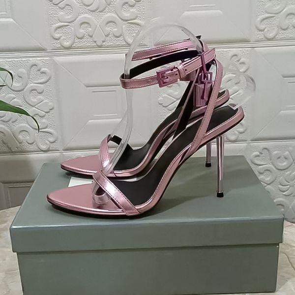 Offene Zehensandalen mit schmalem Absatz und Schnallenriemen, High Heels, Sommer, Netzrot, Damen-High-Heels, Luxus-Designer-Leder-Hochzeitsschuhe, 10,5 cm, Größen 35–43 + Box