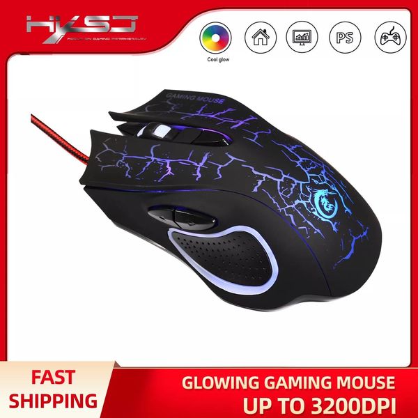 Ratos HXSJ Professional Wired Gaming Mouse 5600DPI Ajustável 6 Botões Cabo USB LED Optical Gamer Mouse para PC Computador Laptop Ratos