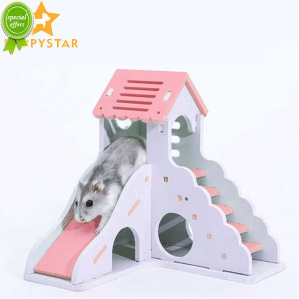 Nuove scale in legno massiccio di criceto di criceto Casa di topo gabbia lavabile Guinea Pig House Casete Case Giochi Case di topi prodotti per animali domestici ZG0010