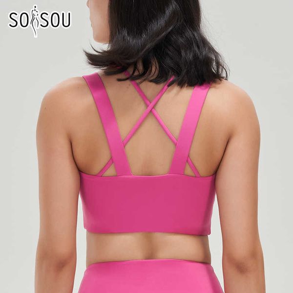 Reggiseni SOISOU Reggiseno da palestra in lycra Top Reggiseno sportivo da donna Intimo fitness Elastico traspirante antiurto Reggiseno da allenamento incrociato 5 colori J230529