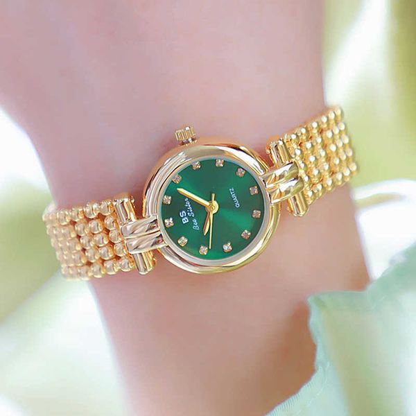 BS Fashion Luxury Quartz Women Green Es Steel Элегантный дизайн с бриллиантовой религией Женский подарок G230529