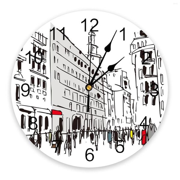 Relógios de parede esboço urbano Decoração de casa Decoração de casa de cozinha moderna Relógio de vida