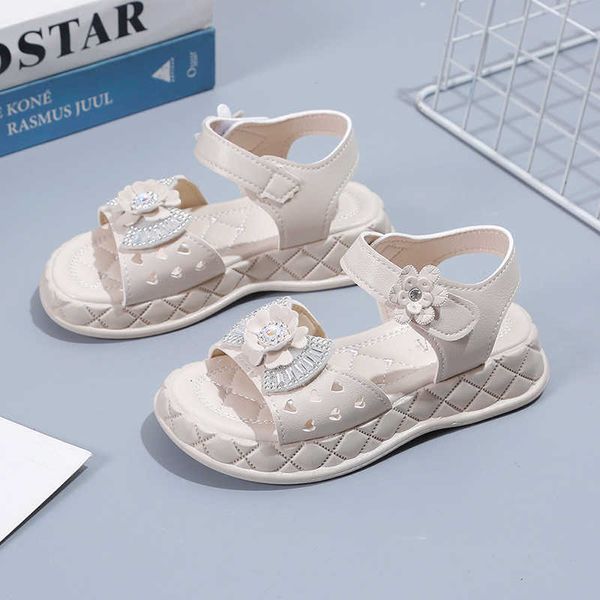 Sandálias Baby Girl Sandals Plataforma Princess Summer Summer Bowtie Rhinestone Shoes 21-36 Fashion bege rosa de calçados