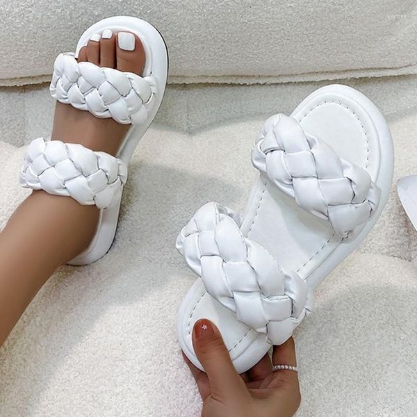 Hausschuhe Comemore 2023 Woven Damen Damen Flache Sandalen Bequeme Plattform Sommer Strandschuhe Damen Slides Schuhe Frau 40