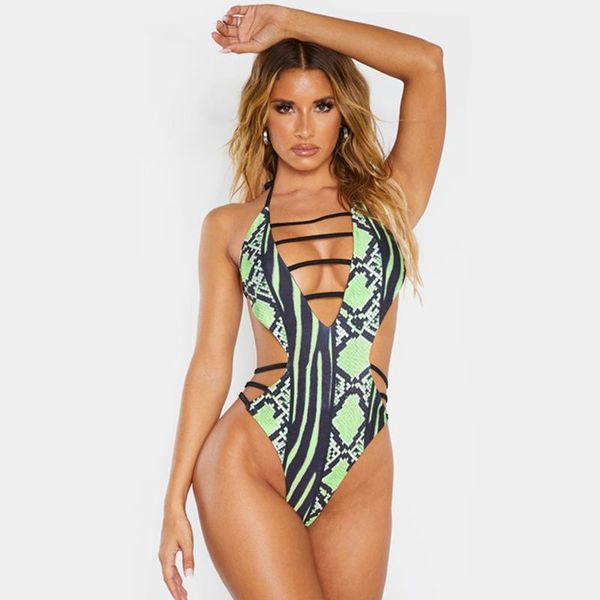 Costumi da bagno da donna Halter Costume da bagno donna Scava fuori Costume intero a vita alta Costume da bagno brasiliano senza schienale Taglie forti Monokini Donna 5XLWome