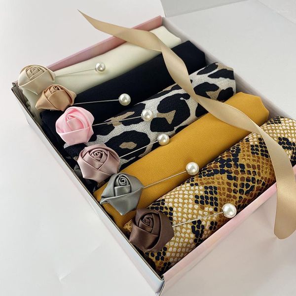 Ethnische Kleidung Luxuriöse individuelle Hijab-Box für Frauen, muslimischer Chiffon-Schal mit Leopardenmuster, arabisches Kopftuch, malaysische Tücher und Tücher, Foulard