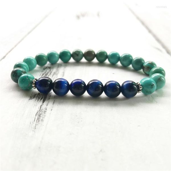 Strand Natural 8MM Turchesi Blue Tiger Stone Wrist Mala Bracciale Yoga Green Beads Jewelry Mantieni la calma e rilassato