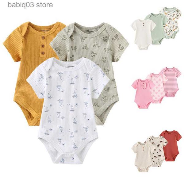 Pagliaccetti Unisex 2023 Cotton Baby Girl Clothes 3Pieces New Born Baby Boy Clothes Set manica corta Cartoon Print Pagliaccetto 0-12M Summer Bebes T230529