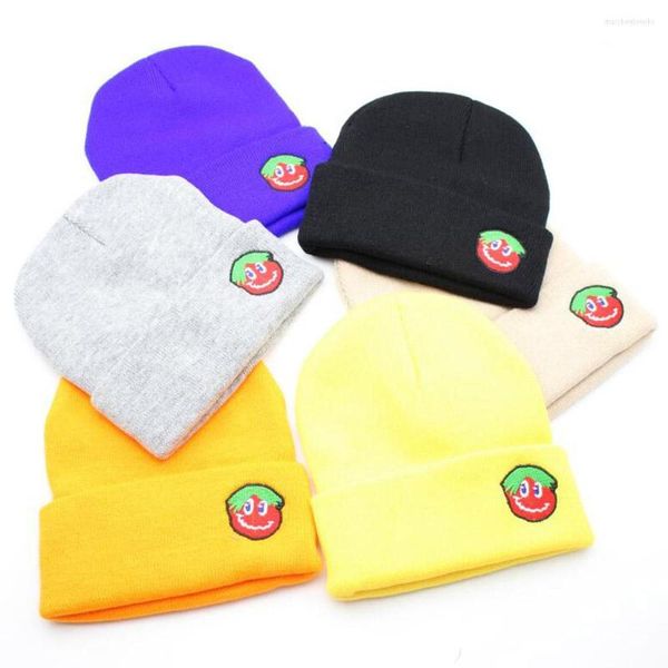 Berretti Uomo Donna Cappello lavorato a maglia Pomodori Beanie Skullcap Cap Cuff Brimless Retro Short Unisex HipHop Elastic Warm Winter Ski