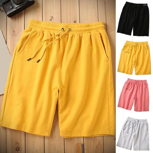 Shorts masculinos no meio da cintura elástica masculino de cordão de cordão largura na perna larga na perna da perna da cor solidária de fitness solteira de esportes esportiva