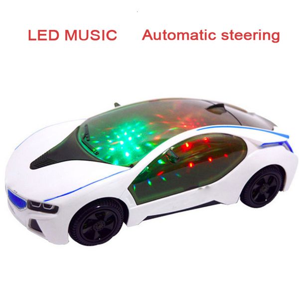 Diecast Model car 3D LED Car Toys Luce lampeggiante Giocattoli per auto Evitare gli ostacoli Gira automaticamente la musica Suono Giocattolo elettrico Car Kids Giocattolo regalo per bambini 230526