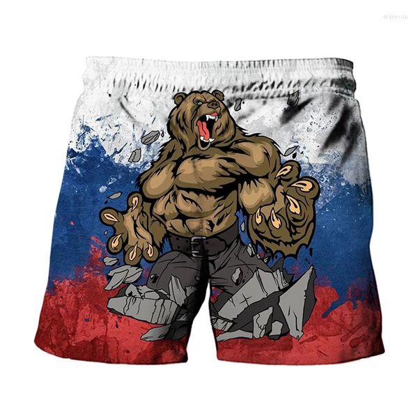 Herren-Shorts, Russland-Stil, Braunbär-Grafik, 3D-Druck, Sommer, schnell trocknend, für Männer, Schwimmen, übergroß, lässig, Strandhose, Herrenbekleidung