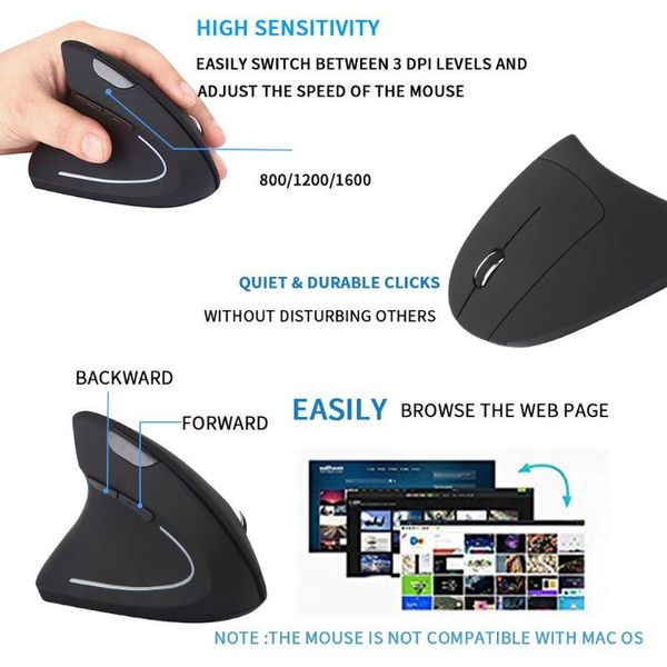 Ratos ergonômicos verticais mouse sem fio mão esquerda computador jogos ratos 5d usb óptico mouse gamer mause para computador portátil jogo c5ae