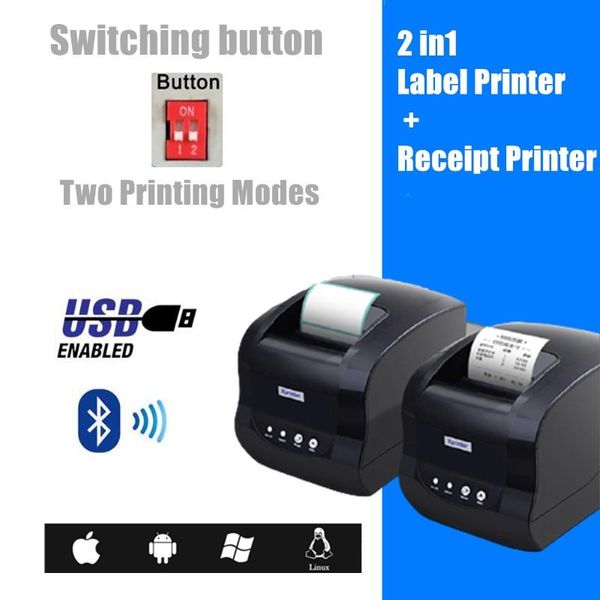 Impressoras Xprinter XP 365B 20 a 80mm Rótulo Rótulo Impressora térmica POS POS PRIMEIRA DE CÓDIGO QR Rotulagem de código Bluetooth LAN USB
