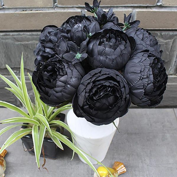Dekoratif çiçekler yapay 12 şakayık simülasyon buketleri düğün pografi dekorasyon gül siyah çiçek buketleri.