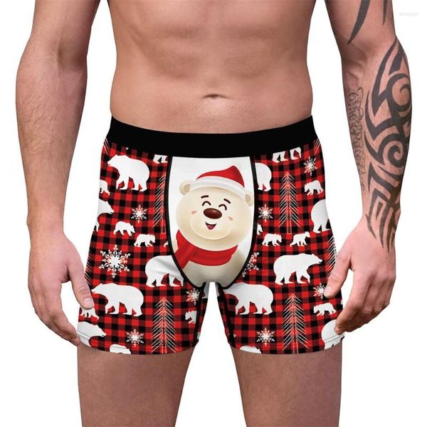 Unterhosen Herren Weihnachtsunterwäsche 3D Schwein Eisbär Schneeflocke Bedruckte Weihnachtsboxershorts Neuheit Boxershorts Weiche Höschen