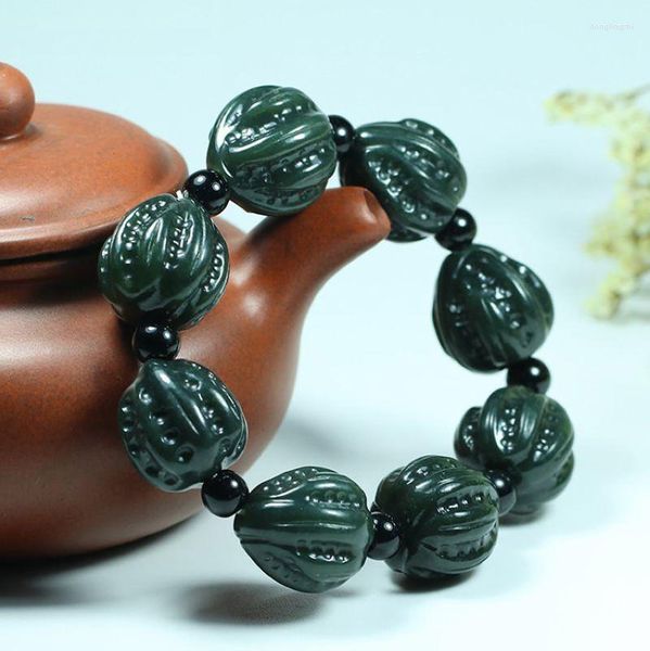 Charm-Armbänder, natürliche weiche Jade, friedensreich, Walnuss-Armband, Herren-Handschnur, dunkelgrün