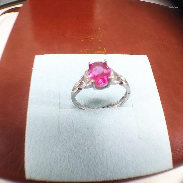 Ringos de cluster jóias 925 prata esterlina (detecção de suporte) embutido corundum vermelho feminino feminino anel mini superfície de corte de água de água