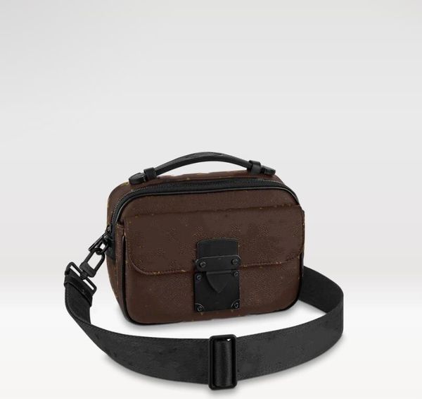 7A Couro Genuíno Homens Mulheres S Tronco LOCK MESSENGER SLING BAG Couro Genuíno Couro Masculino Impressão em Lona Em Relevo Bolsa de Ombro Bolsa Embreagem Pacote de Cintura