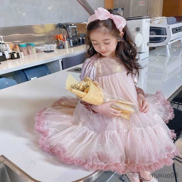 Девушка платья осенние девочки платье для принцессы детская одежда Детская детская младенца сказочные платья с длинным рукавами платья с мячом