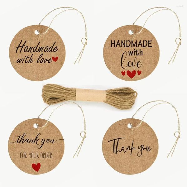 Bolsas de joalheria cartas penduradas com cabos marrom redondos rótulos de papel artesanal tag obrigado pelo seu pedido Pacotes de presentes de amor feitos à mão