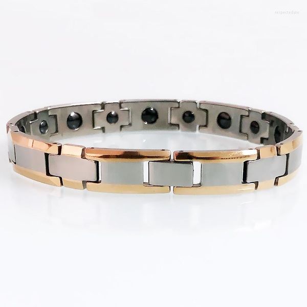 Link Armbänder Paar Für Liebhaber 8/11 MM Rose Gold Überzogene Wolfram Stahl Energie Gesundheit Care Germanium Magnetische Armband männer Frauen