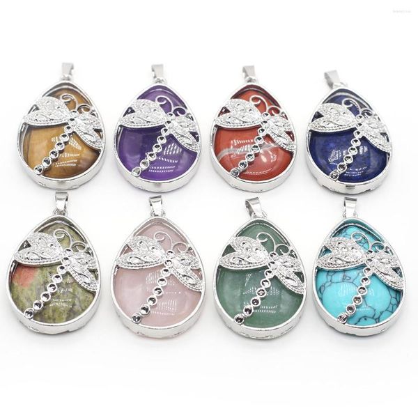 Anhänger Halsketten 1PC Schmetterling Naturstein Rosenquarz Opal Amethyst Tigerauge Heilkristall Charms für Schmuckherstellung DIY