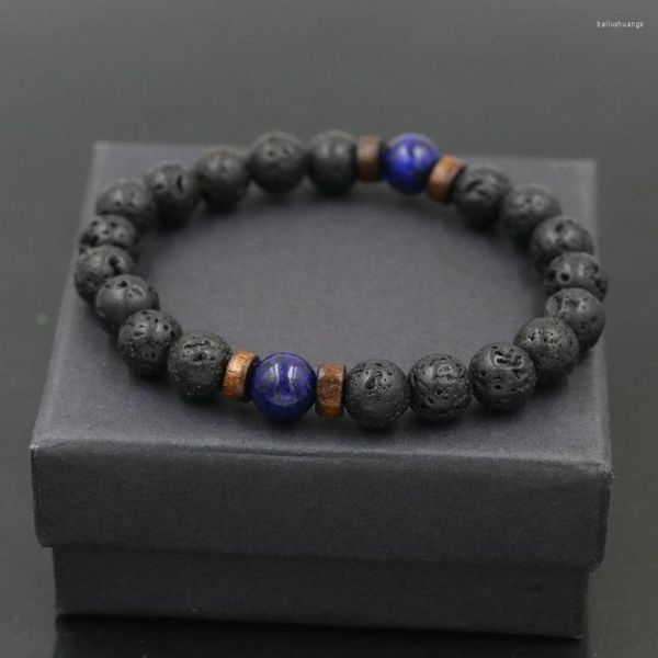 Charm Armbänder Trendy Männer Perlenarmband Natürliche Lava Stein Chakra Für Frauen Perlen Schmuck Pulseras Hombre Enthalten Box