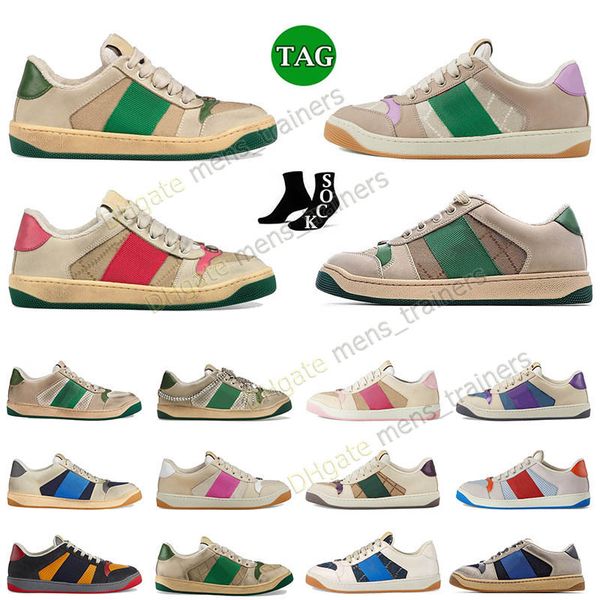 G Shoes Flat 2023 Scarpe casual firmate Screener Sneakers Beige Burro Scarpe in pelle sporca Italia vintage Striscia Web rossa e verde Suola in gomma di lusso Classico 35-45