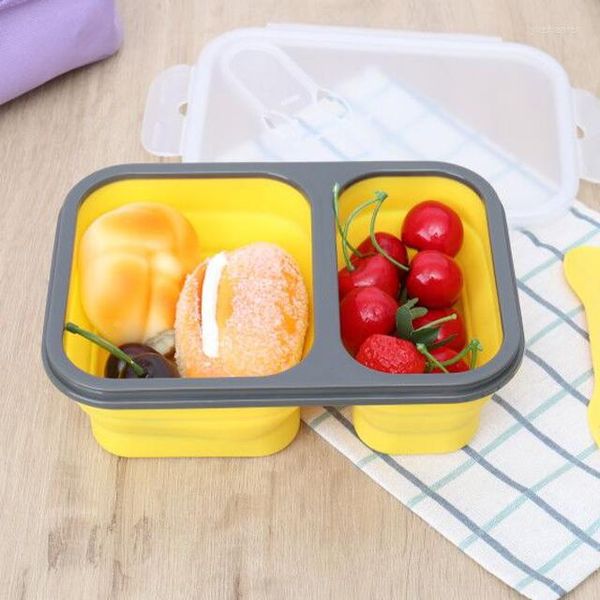 Ciotole Scatole per il pranzo Bento in silicone con coperchi Viaggio via Spuntino portatile Scatola per pasti per insalata di frutta Pieghevole Senza BPA Sicuro per microonde