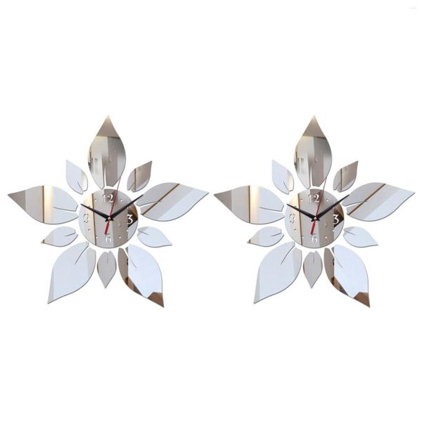 Orologi da parete 2X Specchio Materiale acrilico Adesivi faccia singola Stile moderno Quarzo Home Decor Orologi Argento