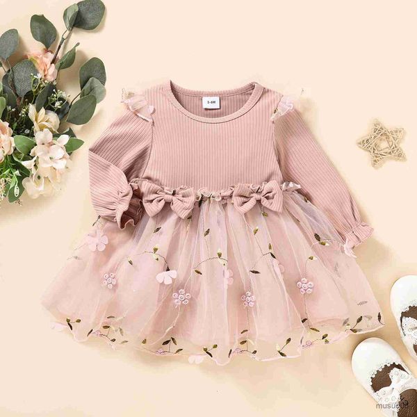 Mädchenkleider Baby Kleinkind Kleinkind Kind Baby Mädchen Kleid Blumen Tüll Langarm Kleider für Mädchen Herbst Frühling Kleidung