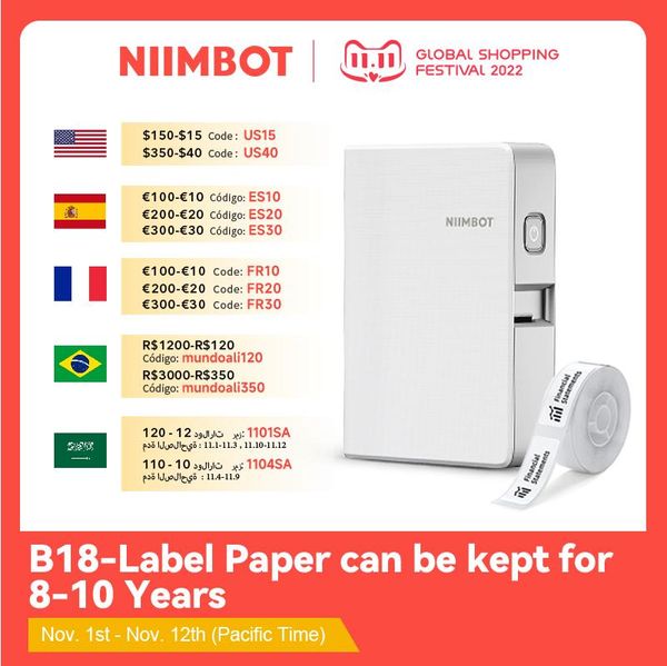 IMPRESSORES NIIMBOT B18 MINI PRESTRA PRESSTRA TERMAL PRONTRATIVA DE POMPLATA TERMAL DE POMENTO DE POMENCIMENTO DE POMENTO DE INTEIRA DE RESIMENTO BLAT